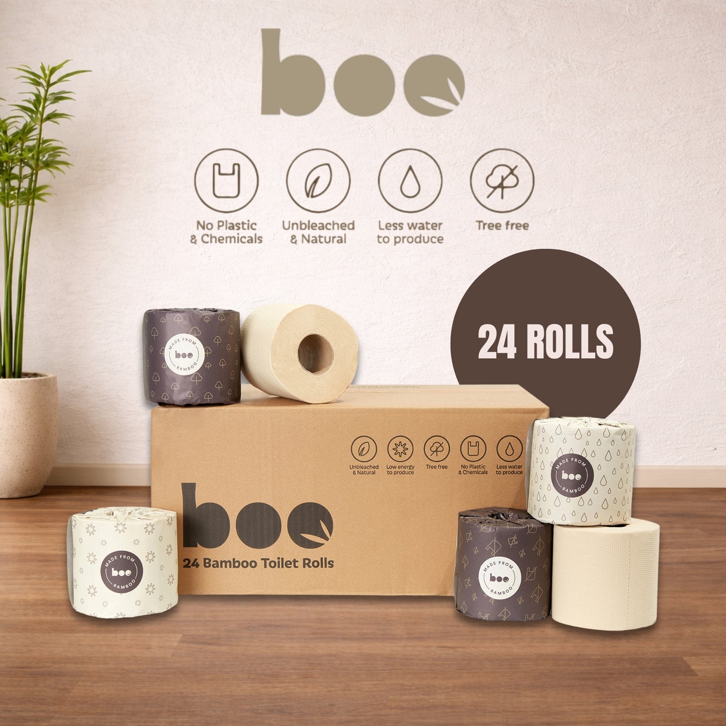 24-Pack Bamboo Toilet Rolls | Extra Long, Sustainable & Chemical-Free