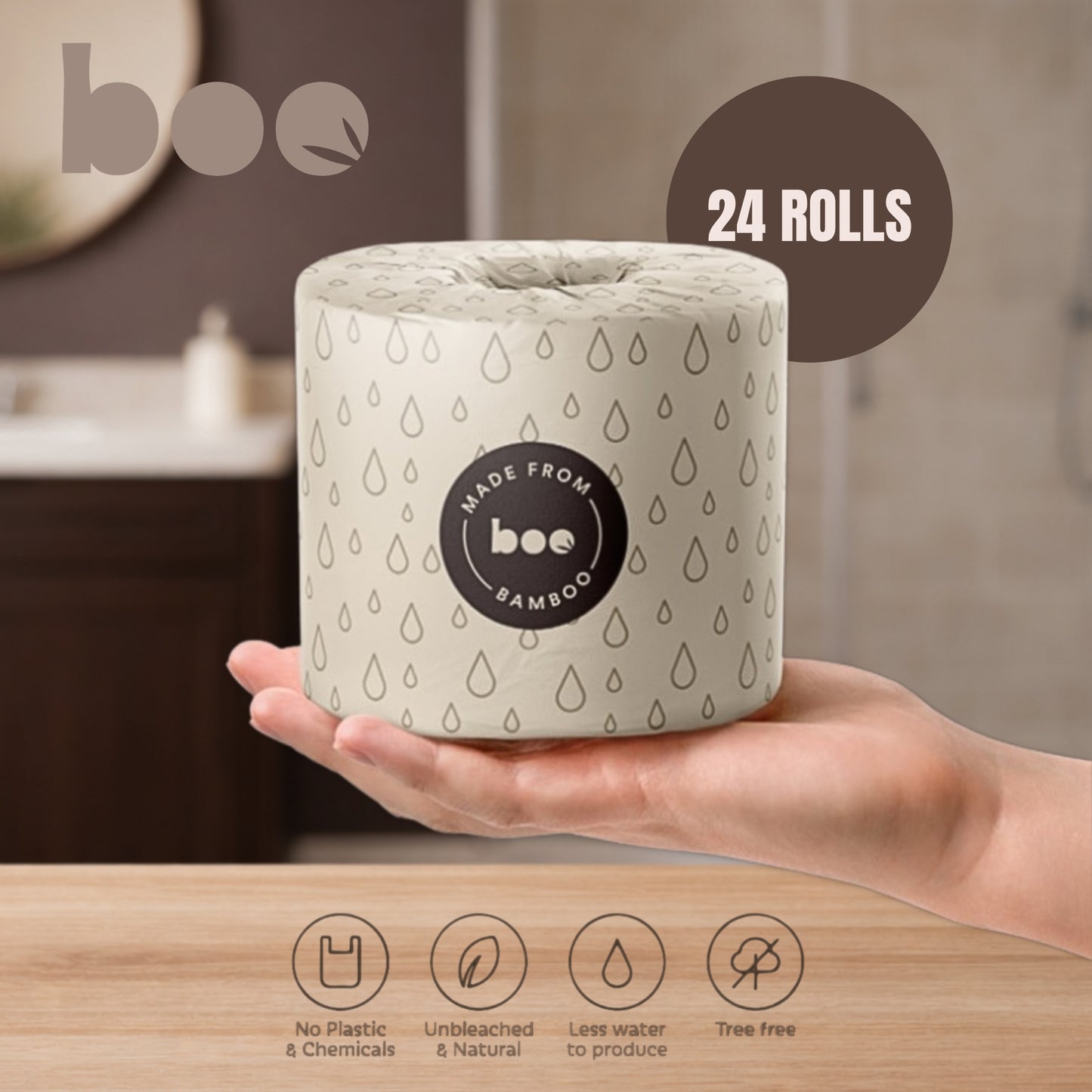 24-Pack Bamboo Toilet Rolls | Extra Long, Sustainable & Chemical-Free