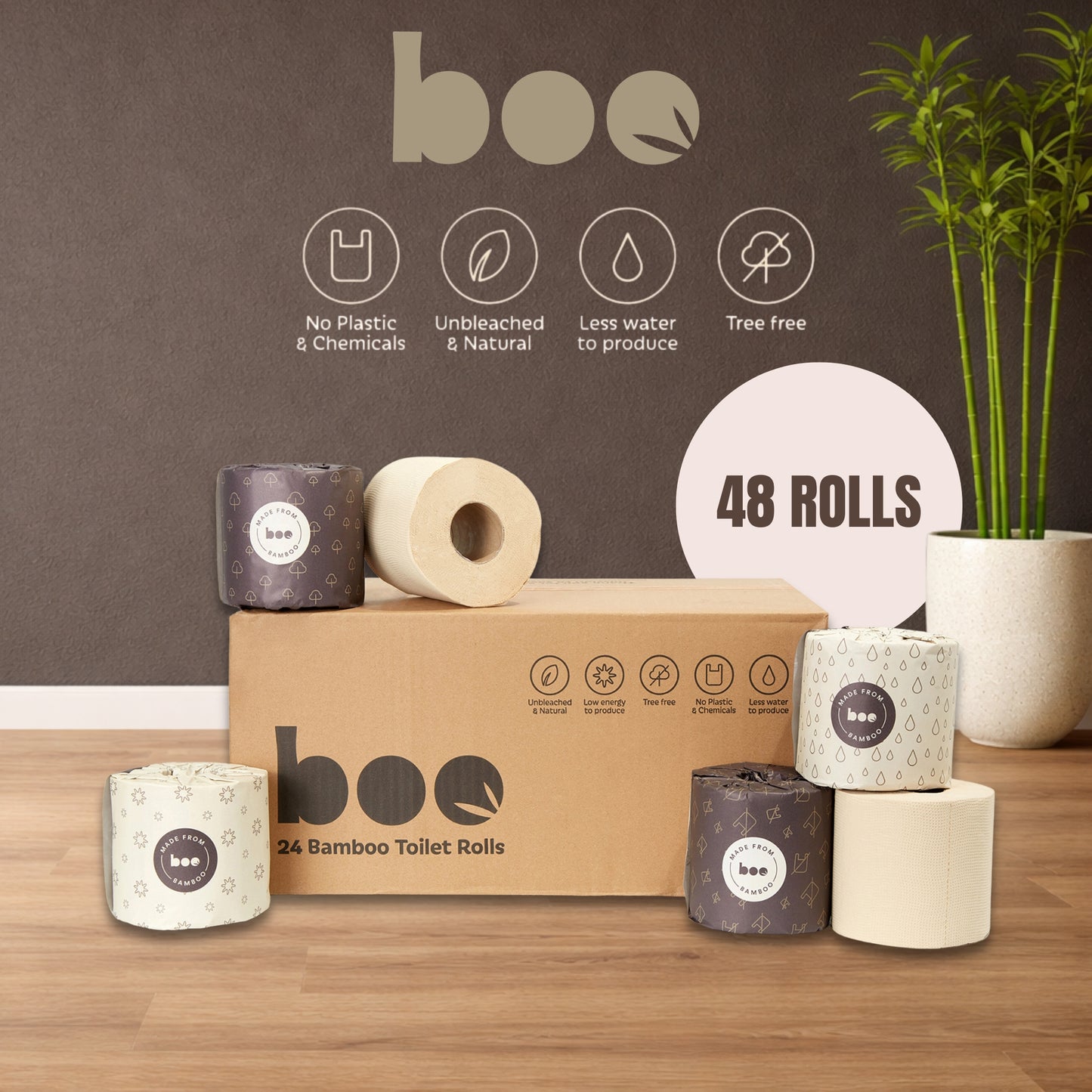 48 x Extra Long Bamboo Toilet Rolls – Eco-Friendly, Tree-Free, Plastic-Free