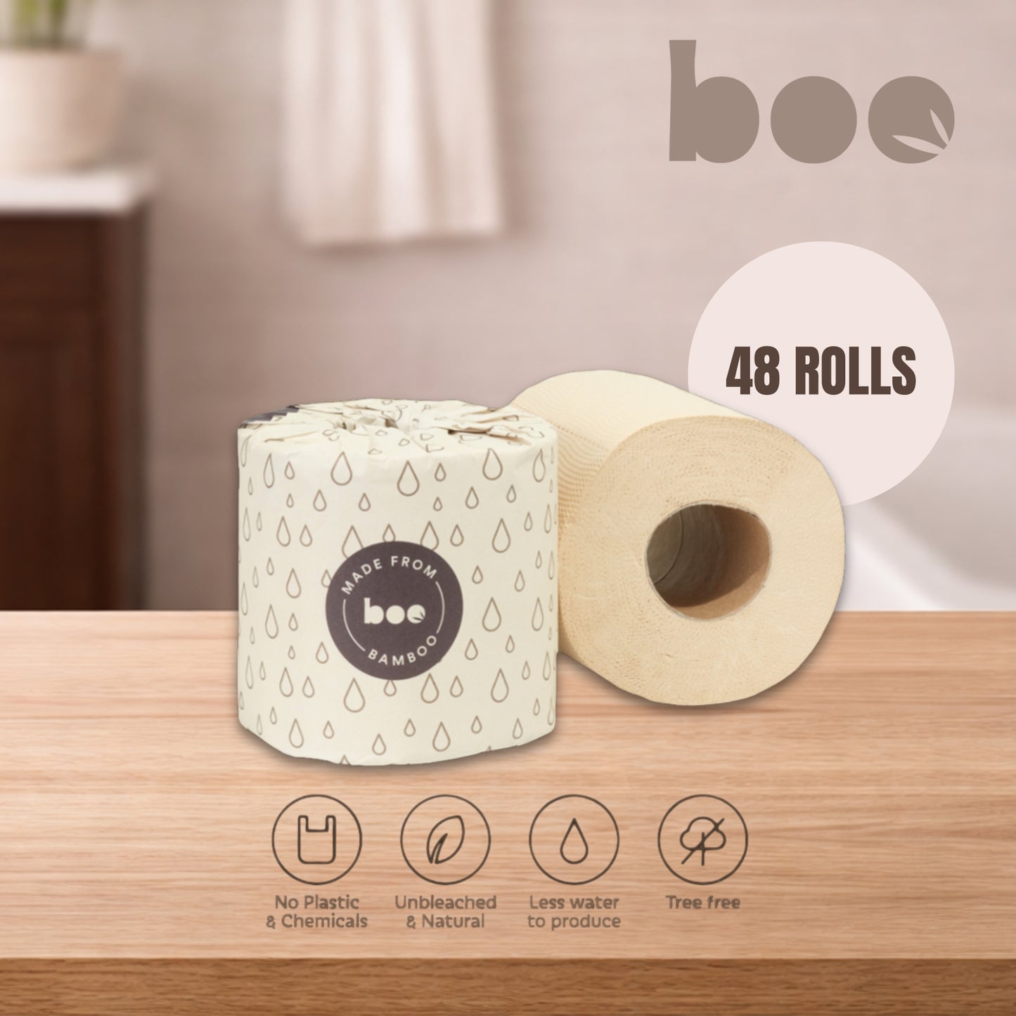 48 x Extra Long Bamboo Toilet Rolls – Eco-Friendly, Tree-Free, Plastic-Free
